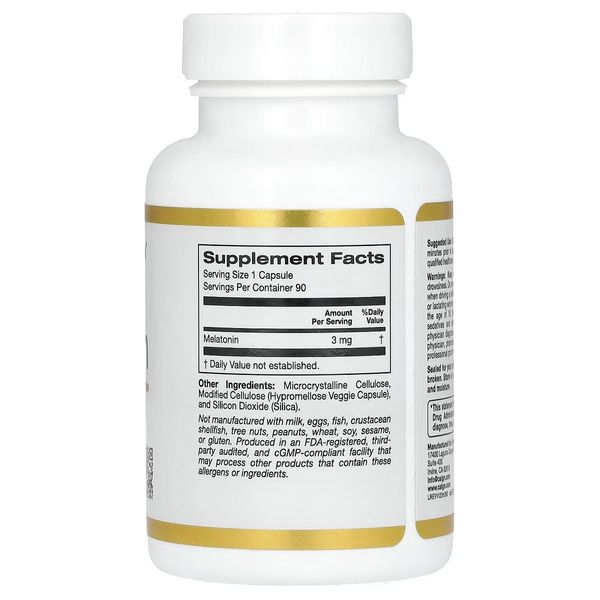 Мелатонін, 3 мг, Melatonin, California Gold Nutrition, 90 вегетаріанських капсул