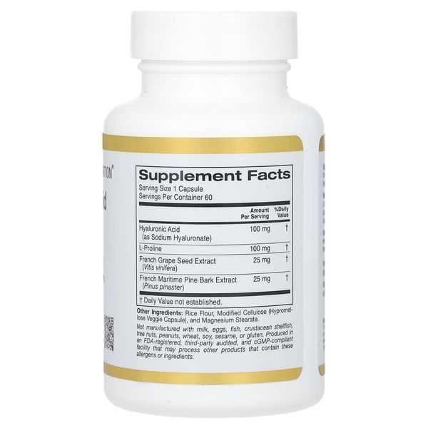 Комплекс з гіалуроновою кислотою, Hyaluronic Acid Complex, California Gold Nutrition, 60 вегетаріанських капсул