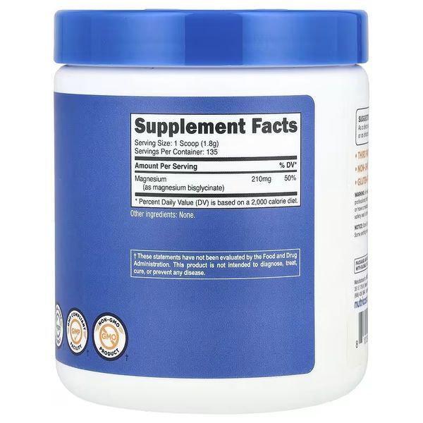Магній бісгліцинат, без смаку, Magnesium Bisglycinate, Nutricost, 250 гр