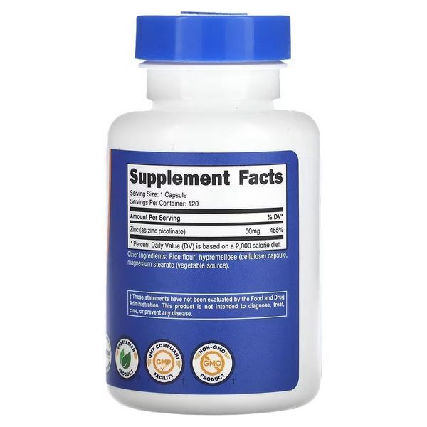 Цинк піколінат, 50 мг, Zinc Picolinate, Nutricost, 120 капсул