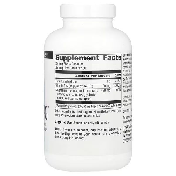 Ультра Магній та Вітамін B6, Ultra-Mag, Source Naturals, 180 веганських капсул