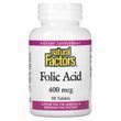 Фолиевая кислота, 400 мкг, Folic Acid, Natural Factors, 90 таблеток