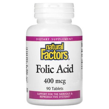 Фолієва кислота, 400 мкг, Folic Acid, Natural Factors, 90 таблеток