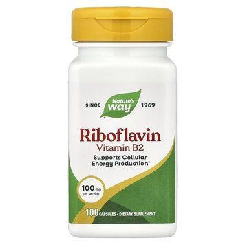 Рибофлавін, Вітамін B2, 100 мг, Riboflavin, Vitamin B2, Nature's Way, 100 капсул