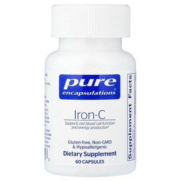 Железо, 15 мг, Iron-C, Pure Encapsulations, 60 капсул