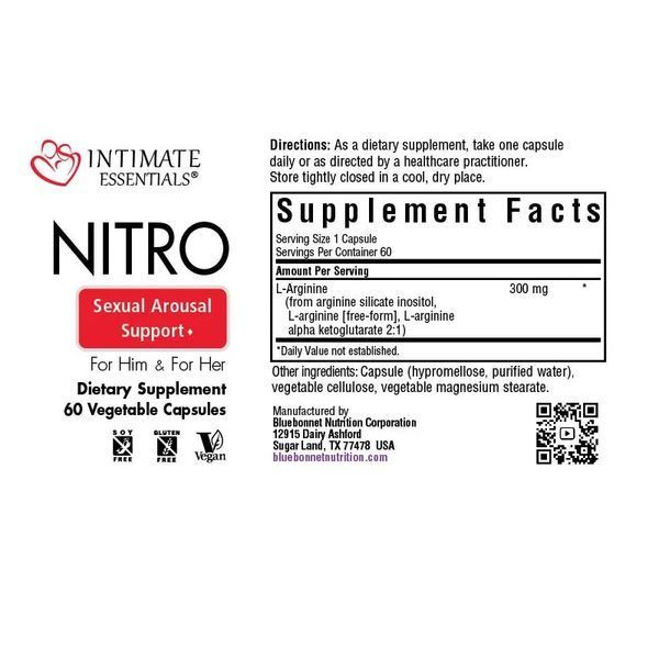 Підтримка сексуального збудження, Intimate Essenitals Nitro, Bluebonnet Nutrition, 60 вегетаріанських капсул