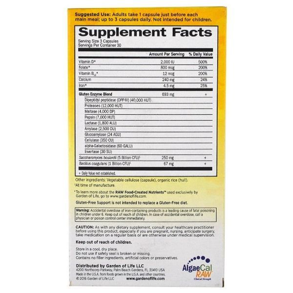 Ферменты для Переваривания Глютена, Gluten-Free Support, Garden of Life, 90 вегетарианских капсул
