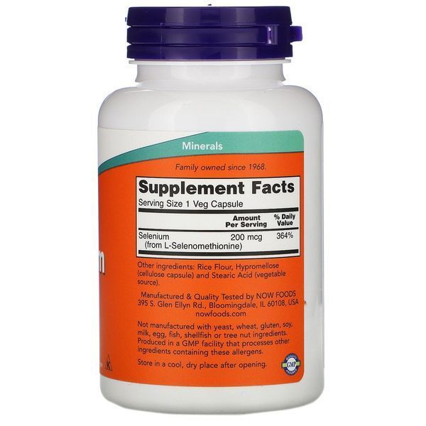 Селен 200 мкг, Now Foods, 180 вегетаріанських капсул