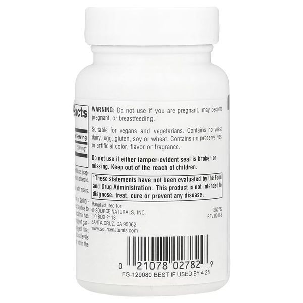 Берберін, 500 мг, Berberine, Source Naturals, 30 вегетаріанських капсул