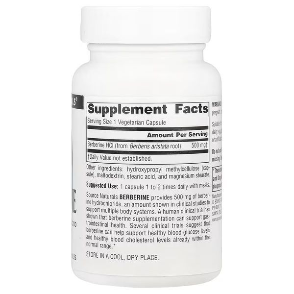 Берберін, 500 мг, Berberine, Source Naturals, 30 вегетаріанських капсул