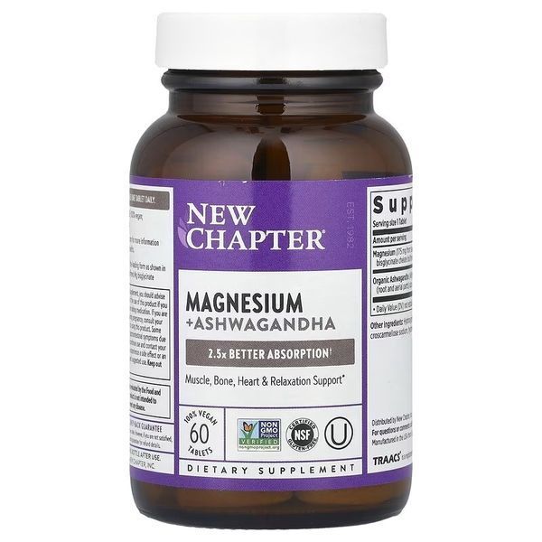 Магній та Ашваганда, Magnesium + Ashwagandha, New Chapter, 60 таблеток
