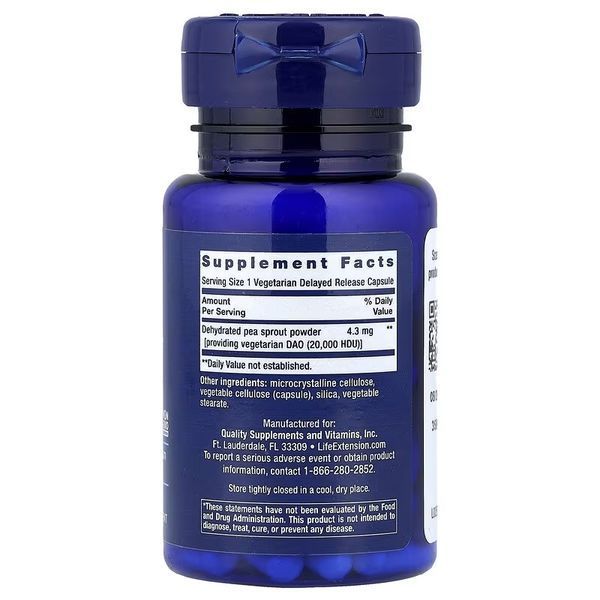 Підтримка травлення з діамінооксидазою, Food Sensitivity Relief with Diamine Oxidase (DAO), Life Extension, 60 вегетаріанських капсул