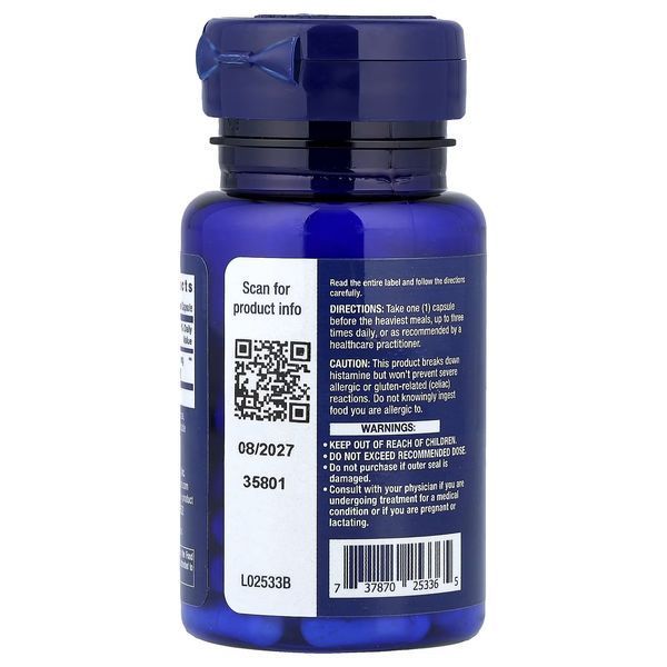 Підтримка травлення з діамінооксидазою, Food Sensitivity Relief with Diamine Oxidase (DAO), Life Extension, 60 вегетаріанських капсул