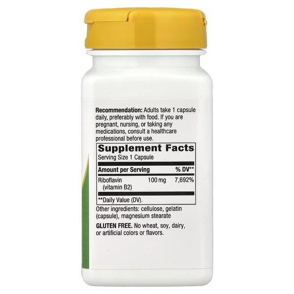 Рибофлавин, Витамин B2, 100 мг, Riboflavin, Vitamin B2, Nature's Way, 100 капсул