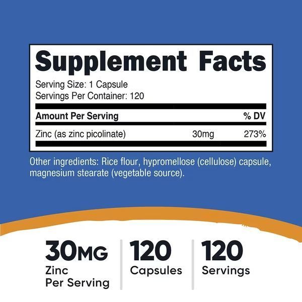 Цинк піколінат, 30 мг, Zinc Picolinate, Nutricost, 120 капсул