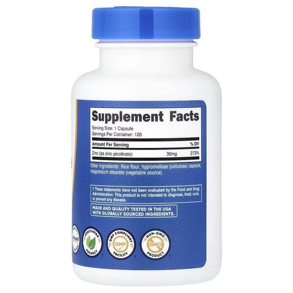 Цинк піколінат, 30 мг, Zinc Picolinate, Nutricost, 120 капсул