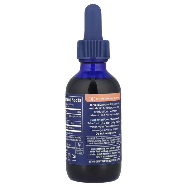 Витамин B12 ионный в каплях, 1000 мкг, вкус винограда, Ionic B12, Trace Minerals, 59 мл