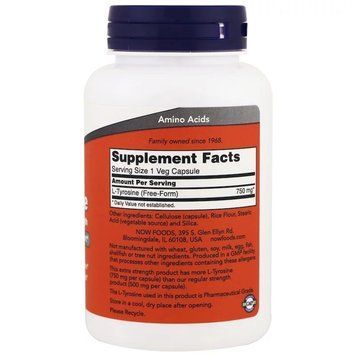 L-Тирозин, L-Tyrosine, Now Foods, 750 мг, 90 вегетаріанських капсул