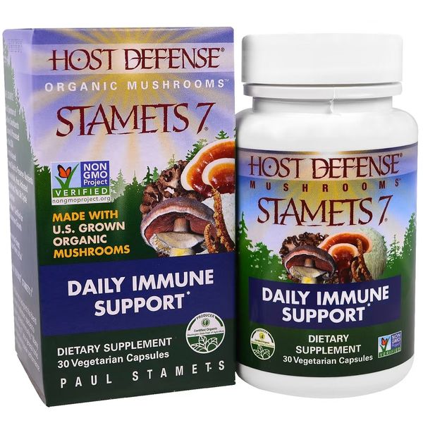 Ежедневная поддержка иммунитета, комплекс из 7 грибов, Stamets 7, Daily Immune Support, Fungi Perfecti, 30 вегетарианских капсул