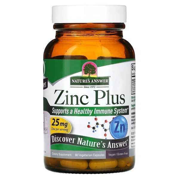 Цинк плюс, 25 мг, Zinc Plus, Nature's Answer, 60 вегетарианских капсул