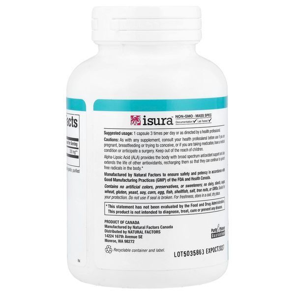 Альфа-липоевая кислота, 200 мг, Alpha-Lipoic Acid, Natural Factors, 120 капсул