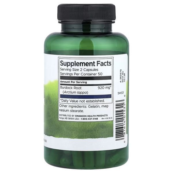 Корінь лопуха, 460 мг, Full Spectrum Burdock Root, Swanson, 100 капсул