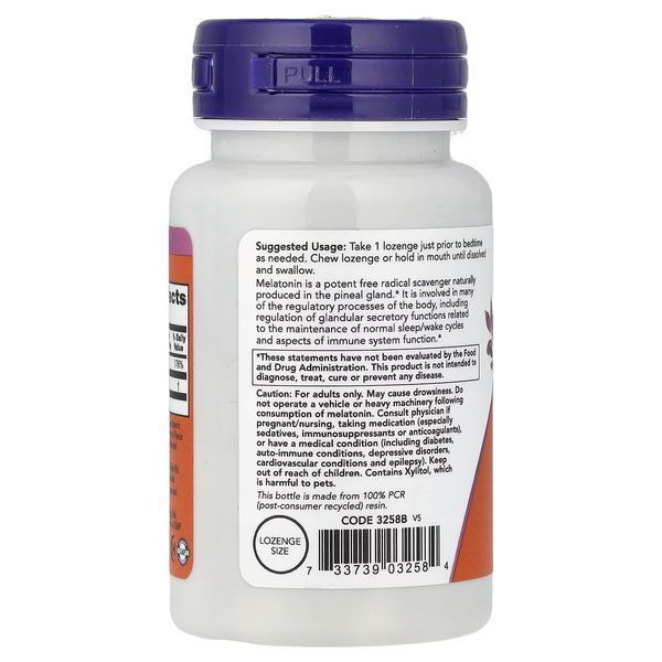Мелатонін, 3 мг, Melatonin, Now Foods, 90 льодяників