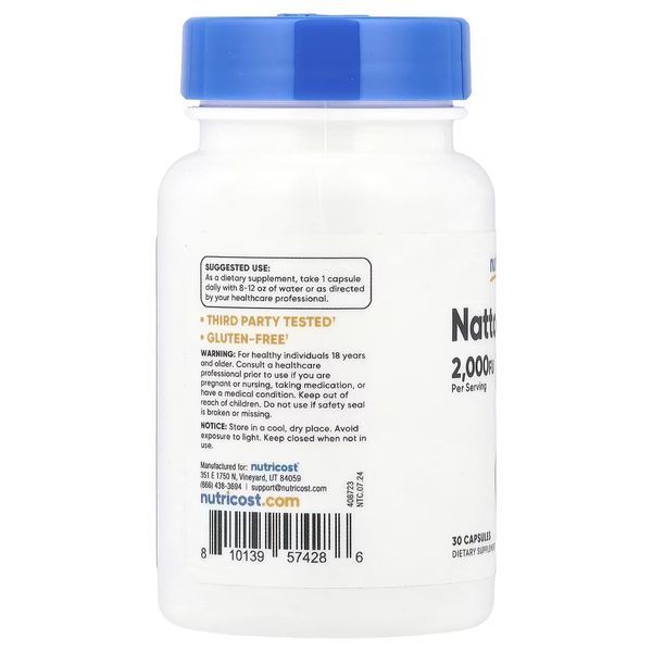 Наттокіназа, 100 мг, Nattokinase, Nutricost, 30 капсул