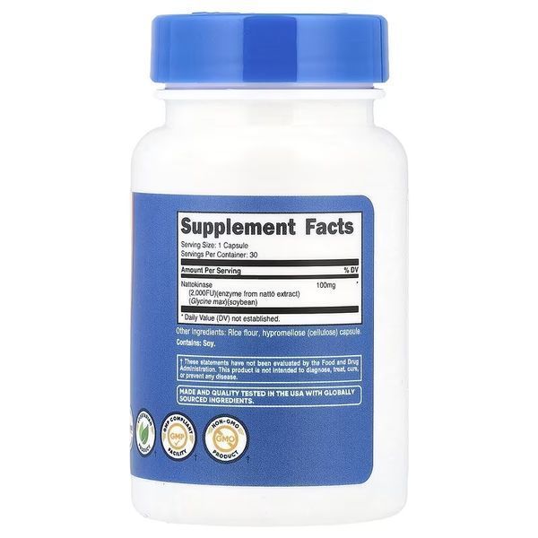 Наттокіназа, 100 мг, Nattokinase, Nutricost, 30 капсул