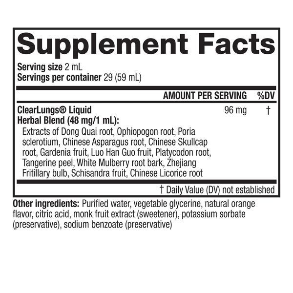 Здоровье легких, вкус апельсина, ClearLungs Liquid, RidgeCrest Herbals, 59 мл