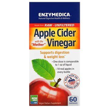 Яблочный уксус, Apple cider vinegar, Enzymedica, 60 вегетарианских капсул