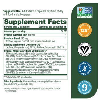 Пробиотики MegaFlora for Over 50, Probiotic with Turmeric, MegaFood, 90 капсул