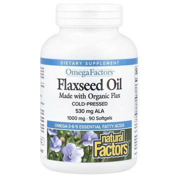 Льняна олія, 1000 мг, OmegaFactors, Flaxseed Oil, Natural Factors, 90 гелевих капсул