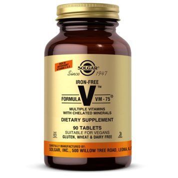 Мультивітаміни без заліза, формула VM-75, Iron-Free Formula VM-75, Solgar, 90 таблеток