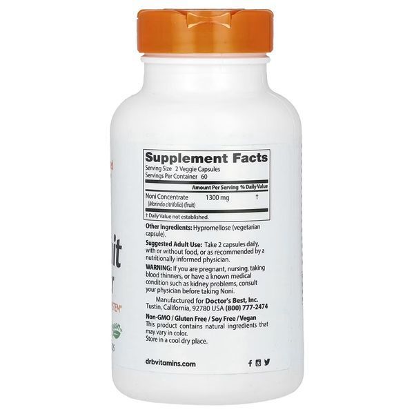 Ноні у порошку, 1300 мг, Noni Fruit Powder, Doctor's Best, 120 вегетаріанських капсул