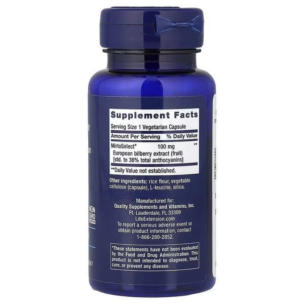 Чорниця екстракт, 100 мг, Bilberry Extract, Life Extension, 90 вегетаріанських капсул