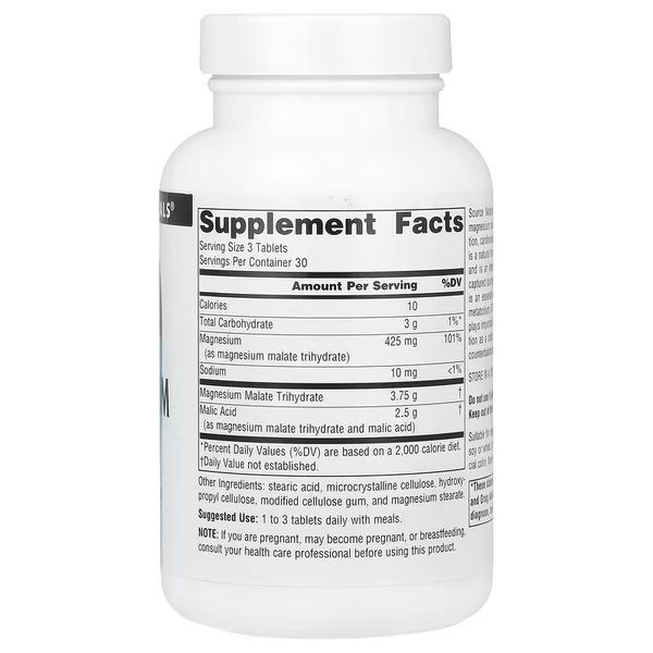 Магній малат, Magnesium Malate, Source Naturals, 90 таблеток