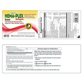 Комплекс з залізом Hema-Plex, Iron, Natures Plus, 60 М'яких Желатинових Капсул