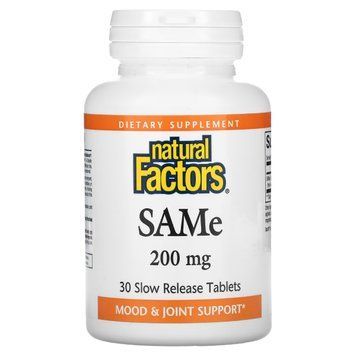 SAM-e (дисульфат тозилат) повільного вивільнення, 200 мг, SAMe (Disulfate Tosylate), Natural Factors, 30 таблеток