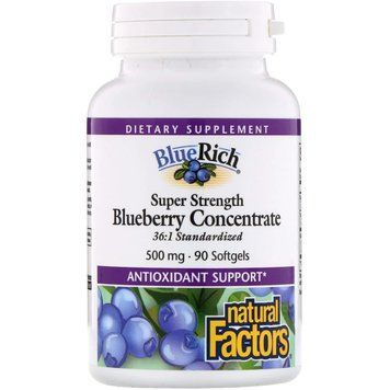 Концентрат Черники, 500 мг, Natural Factors, BlueRich, Super Strength, 90 капсул