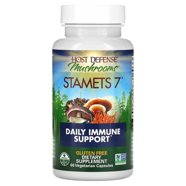 Ежедневная поддержка иммунитета, комплекс из 7 грибов, Stamets 7, Daily Immune Support, Fungi Perfecti, 60 вегетарианских капсул