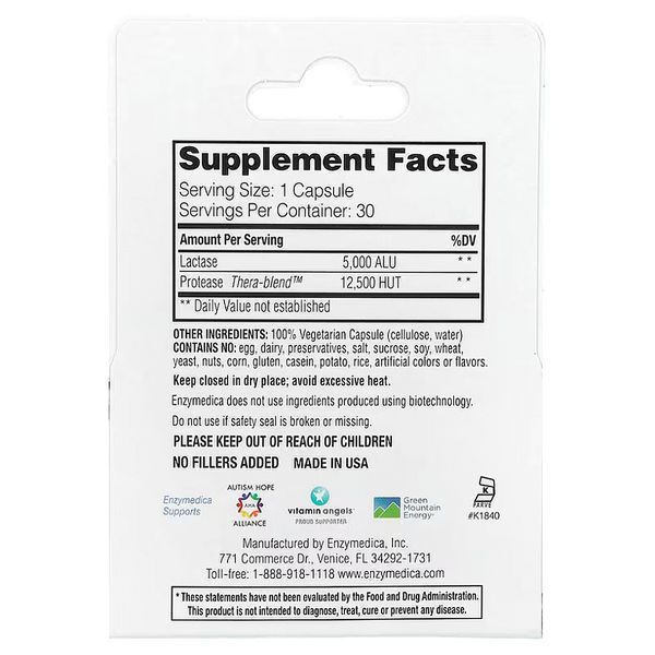 Ферменты для переваривания лактозы, Dairy Assist, Enzymedica, 30 капсул