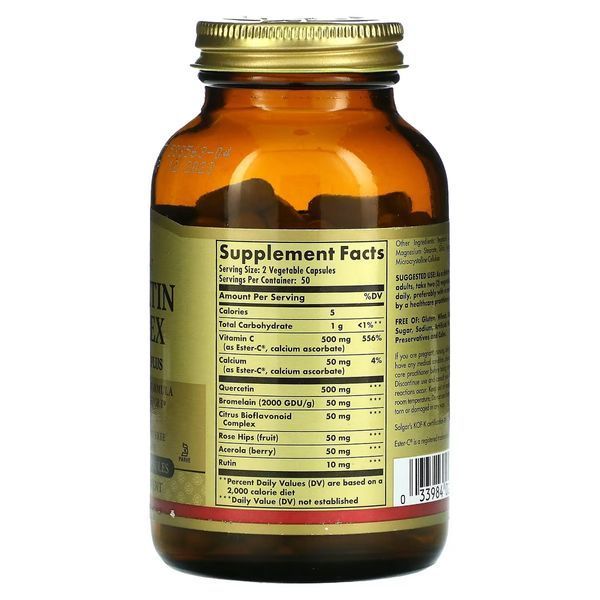 Комплекс Кверцетину з Вітаміном С, Quercetin Complex with Ester-C Plus, Solgar, 100 вегетеріанських капсул