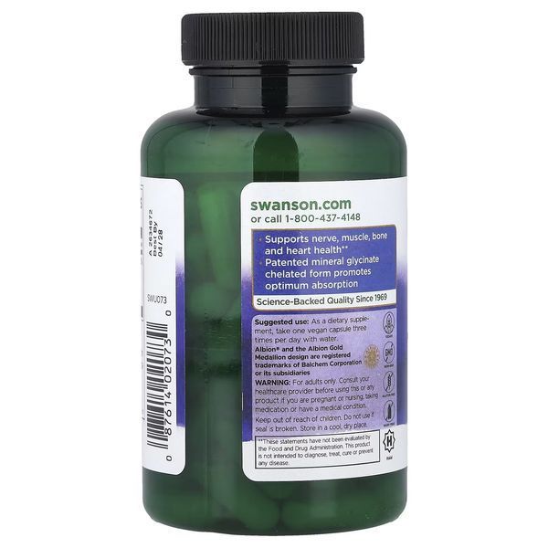 Магній гліцинат, 133 мг, Albion, Magnesium Glycinate, Swanson, 90 веганських капсул