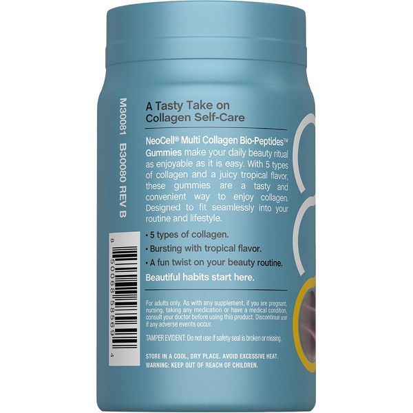 Мультиколагенові біо-пептиди, 150 мг, смак тропічних фруктів, Multi Collagen Bio-Peptides Gummies, Neocell, 60 жувальних цукерок