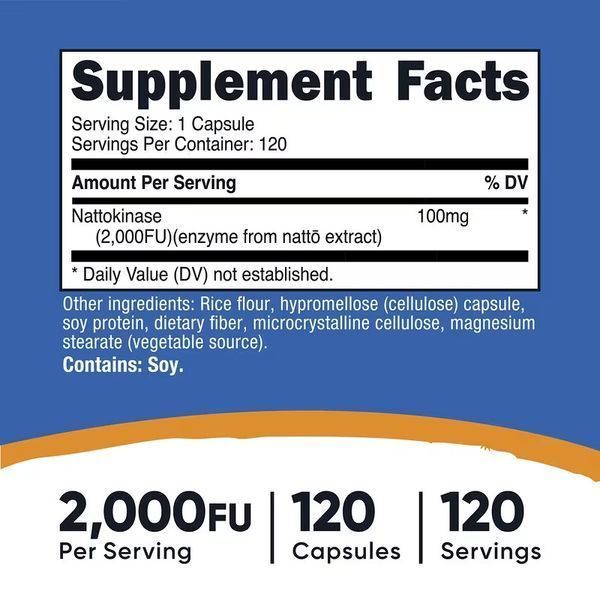 Наттокіназа, 100 мг, Nattokinase, Nutricost, 120 капсул