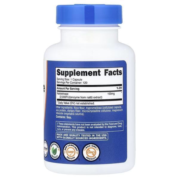 Наттокіназа, 100 мг, Nattokinase, Nutricost, 120 капсул