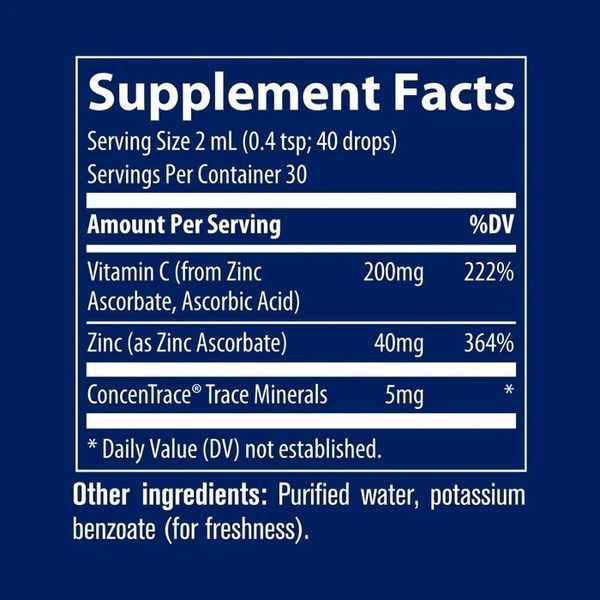 Вітамін C та Цинк іонізовані в краплях, Ionic Vitamin C+Zinc, Trace, 59 мл