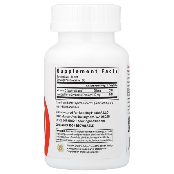Железо, 10 мг, Optimal Iron Chewable, Seeking Health, 60 жевательных таблеток