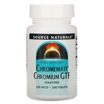 Хром GTF 200мкг, ChromeMate, Source Naturals, 240 таблеток